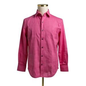 Robert Graham Button Front Shirt Long Sleeve Linen Blend BOWMAN Hot Pink 15.5 M